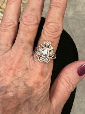 Elegant Rose Gold plated and 925 Floral Halo Statement Ring with Clear Stones 8